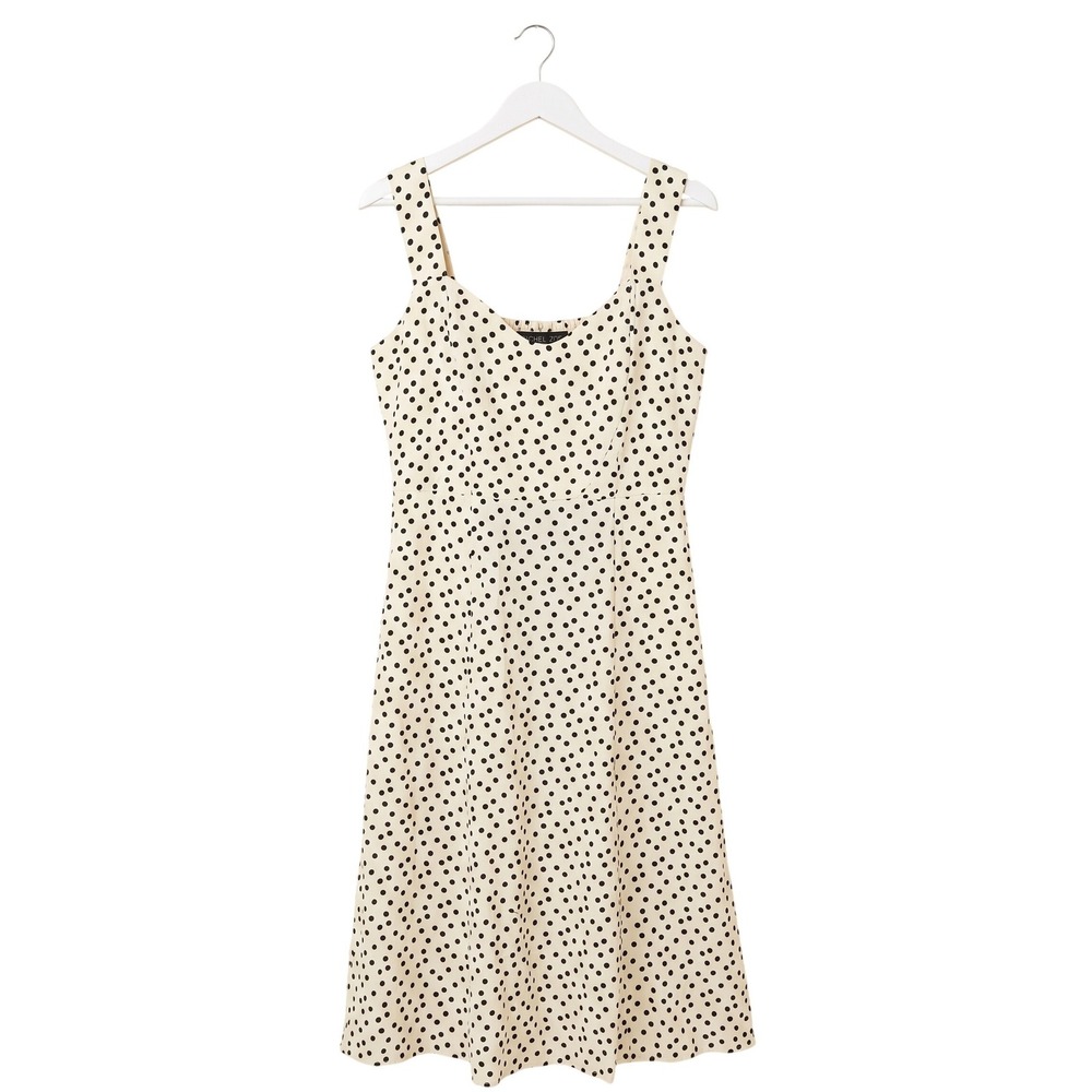 RACHEL ZOE Polka Dot Smocked Midi Dress Women Size 14 Black Cream NWOT $150 - Picture 2 of 5